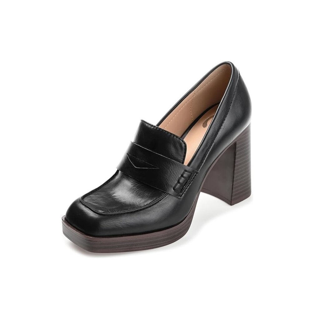 NiB Journee Women Ezzey Block Heeled Slip On Loafer Black Size 9.5 WD $70 RY1384